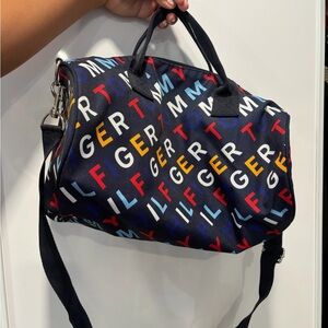 Tommy Hilfiger Navy Duffel with Multicolor Logo Print